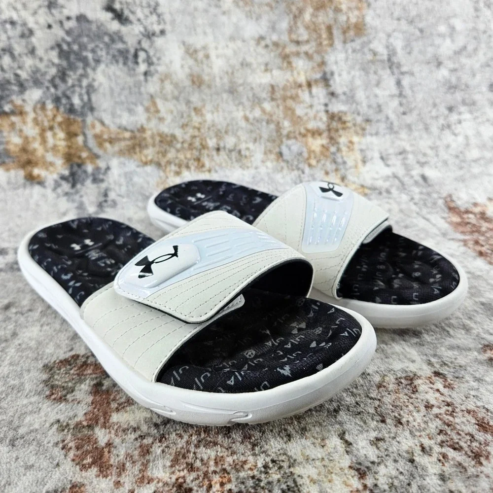 Under‎ Armour Mercenary Ignite Slides Sandals Youth 5 White Black 3022712 Beach